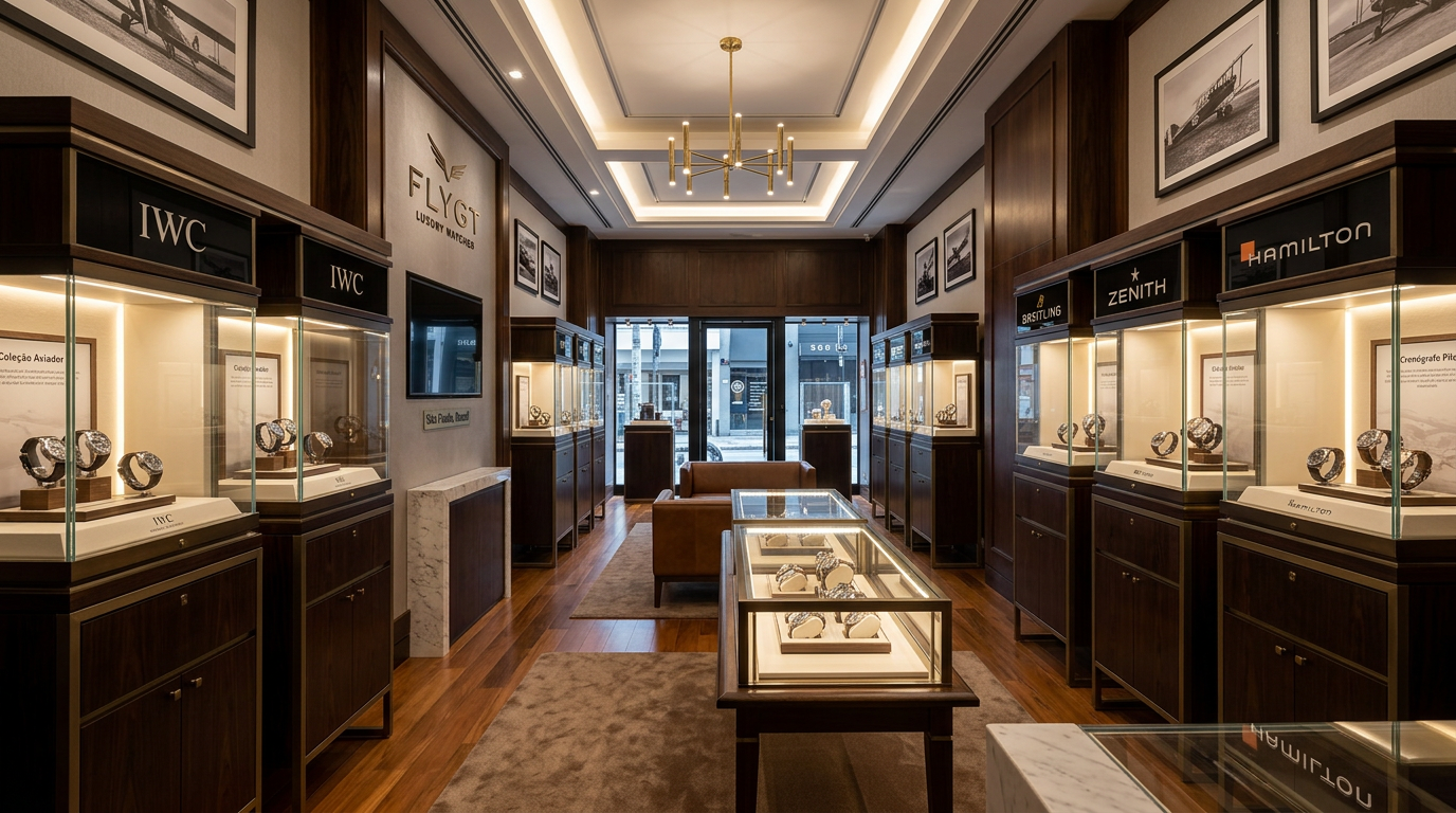 Interior da boutique Flight Watch em São Paulo